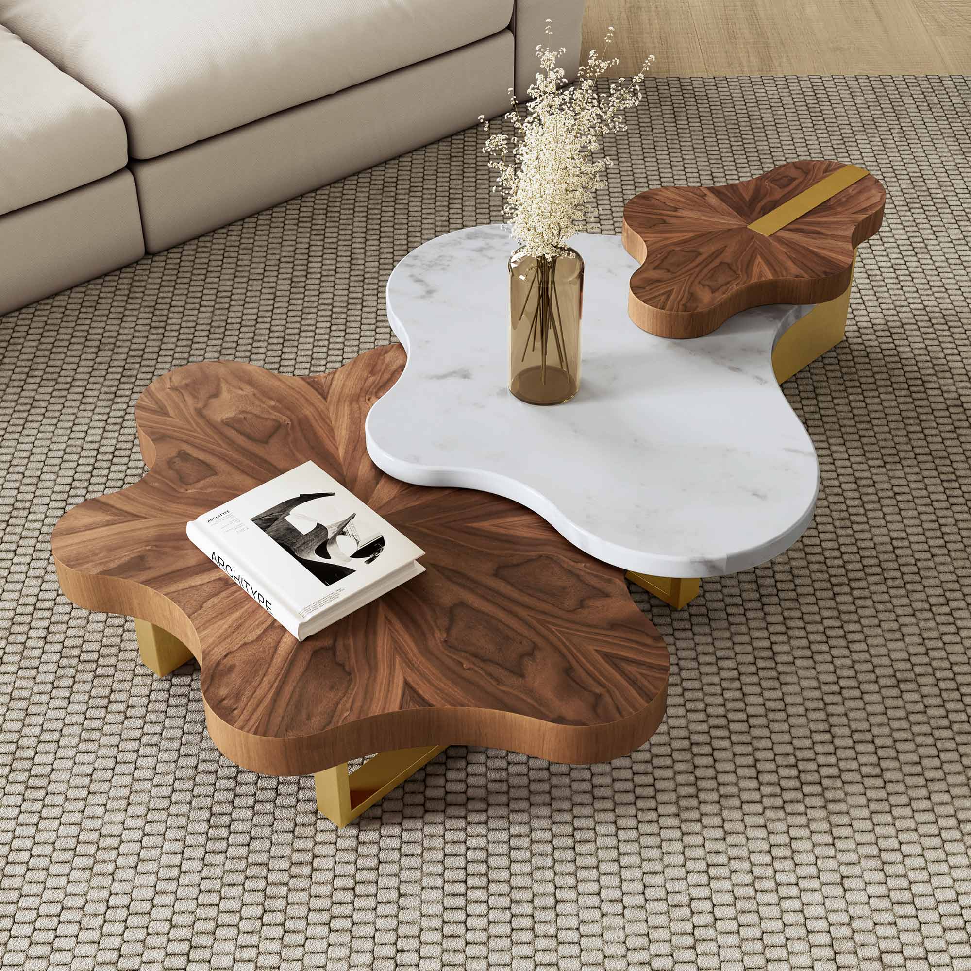 Cloud Shape Petal Form Coffee Table Set