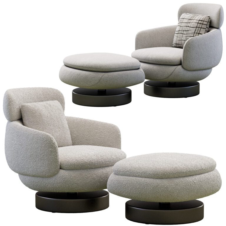 Swivel Fabric Lounge Chair with Ottoman