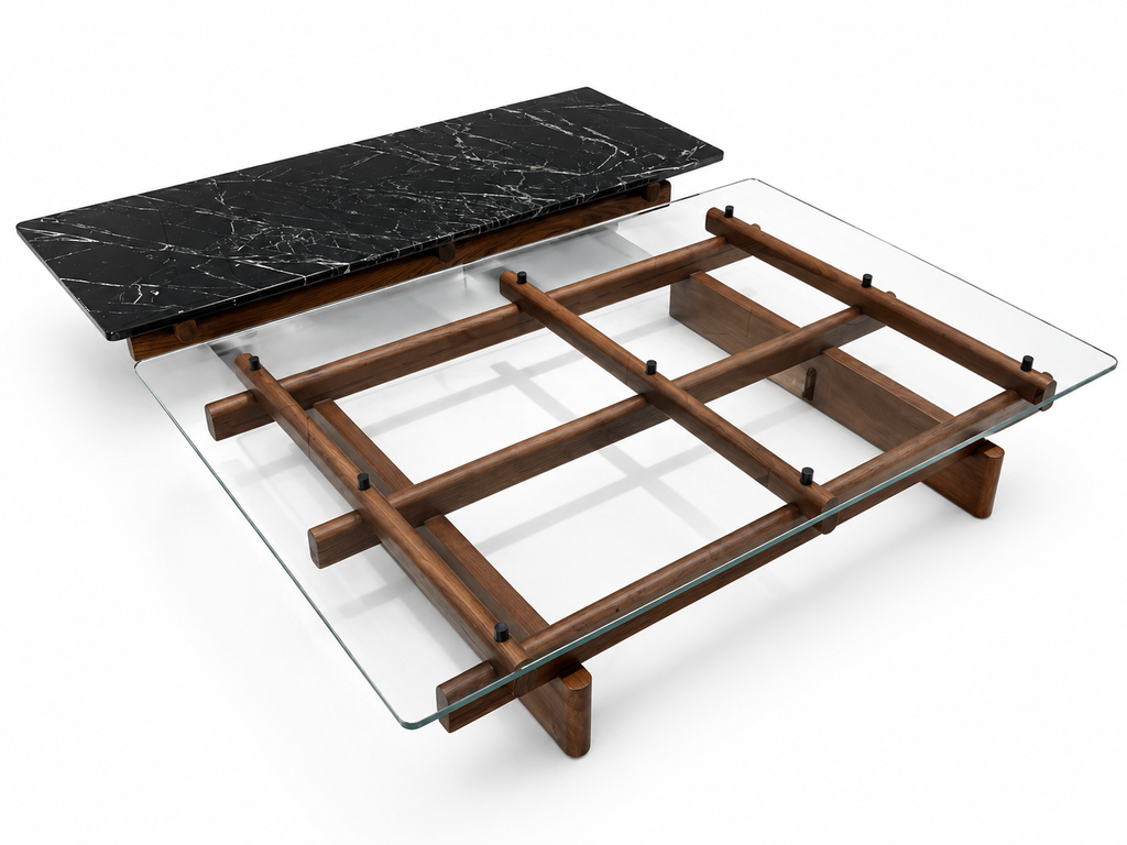 Grid Frame Glass Coffee Table