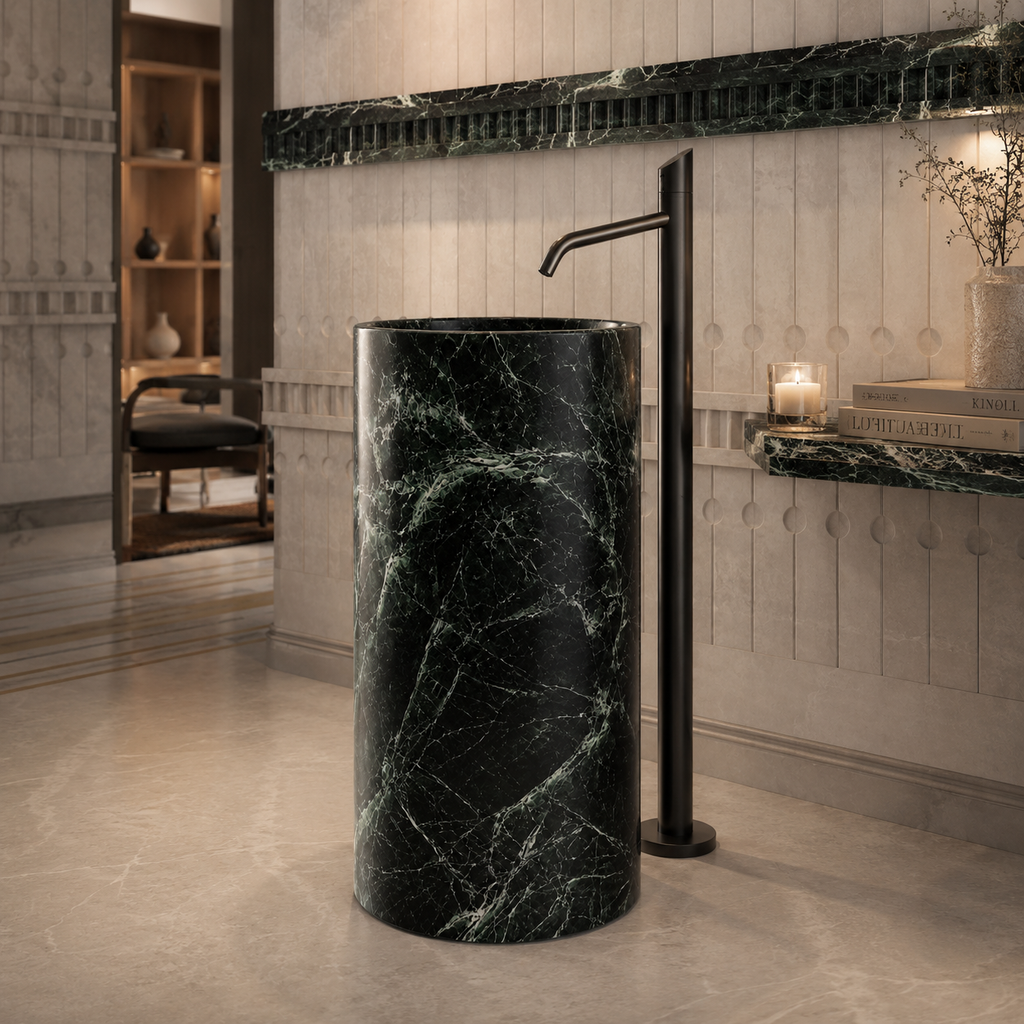 Verde Alpi Marble Pedestal Basin