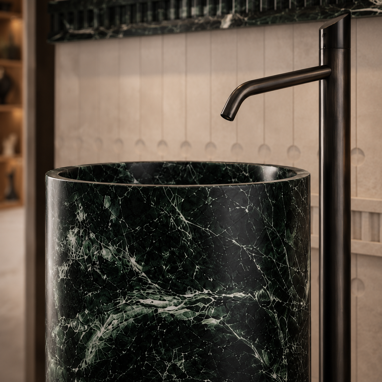 Verde Alpi Marble Pedestal Basin