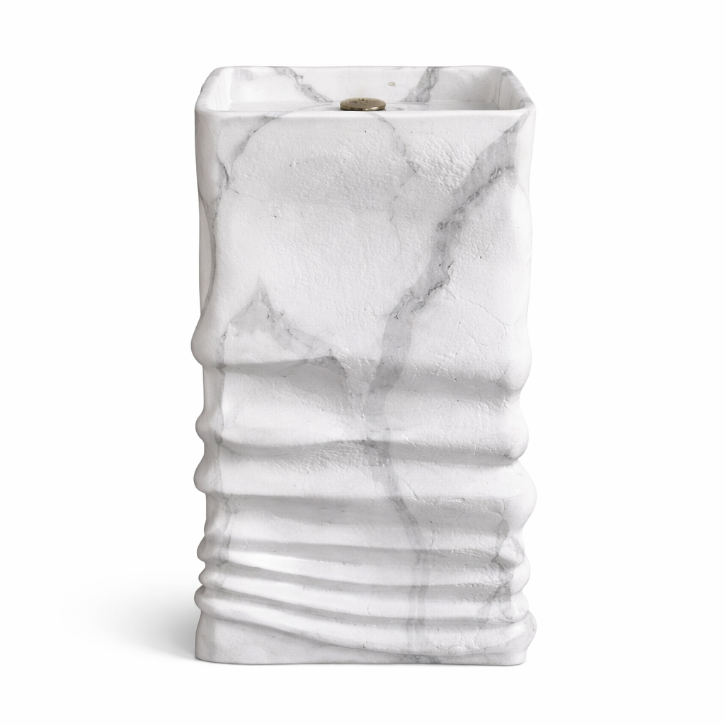 Marble Vein Resin Stone Freestanding Pedestal Basin