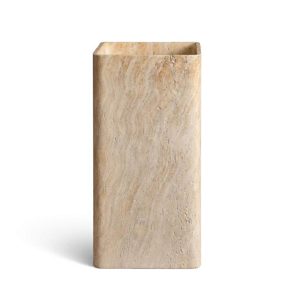 Golden Travertine Pedestal Basin – Sand Luxe