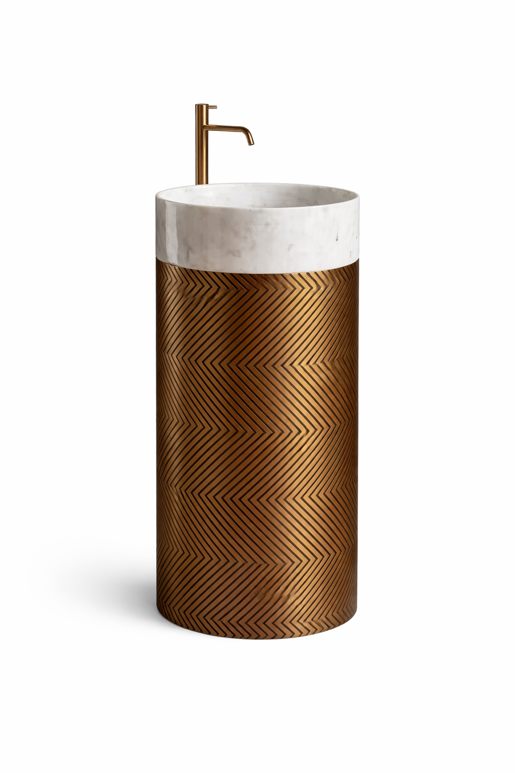 Bianco Carrara Designer Freestanding Basin – Luxury Gold Edition