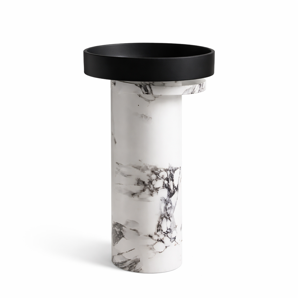 Black Round Basin with Marble Pedestal