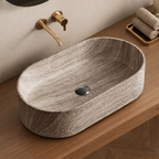 Beige Oval Stone Countertop Basin