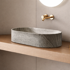Beige Oval Stone Countertop Basin
