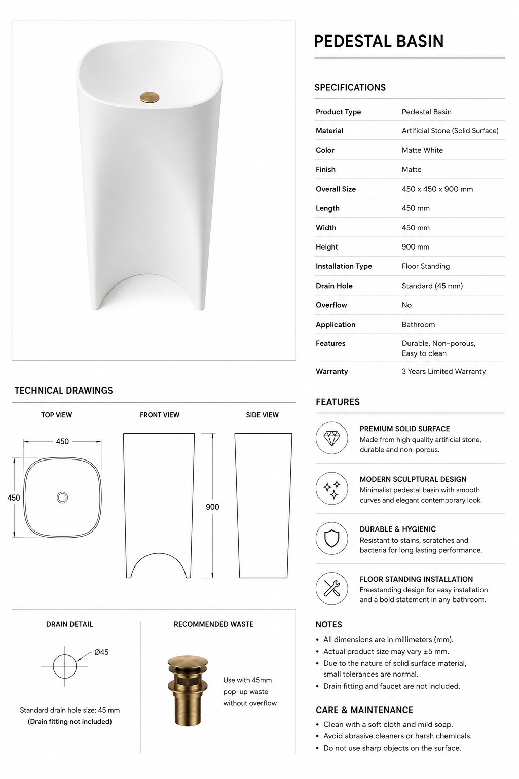 Arco Sculptural Pedestal Basin