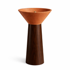 Terracotta Funnel Basin with Wood Grain Pedestal