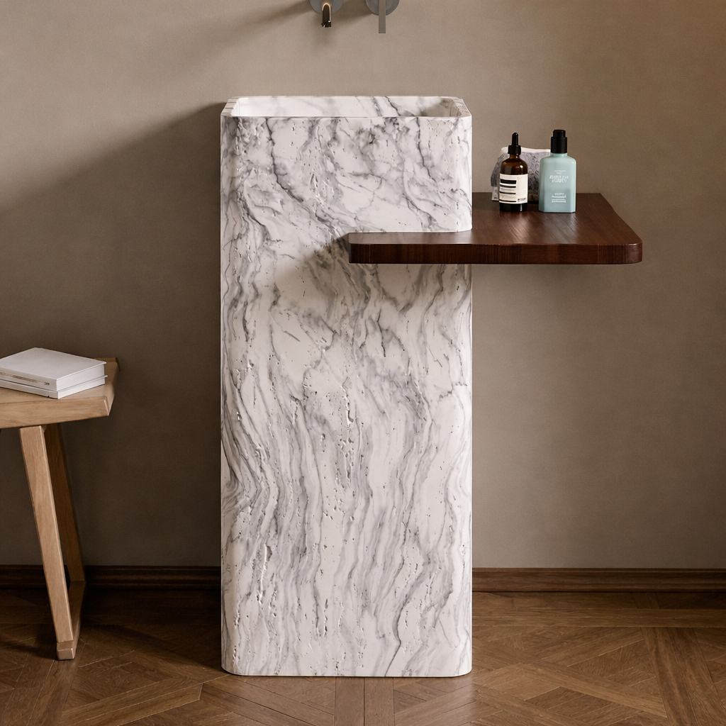 Carrara Shelf Pedestal Basin – Functional Luxe