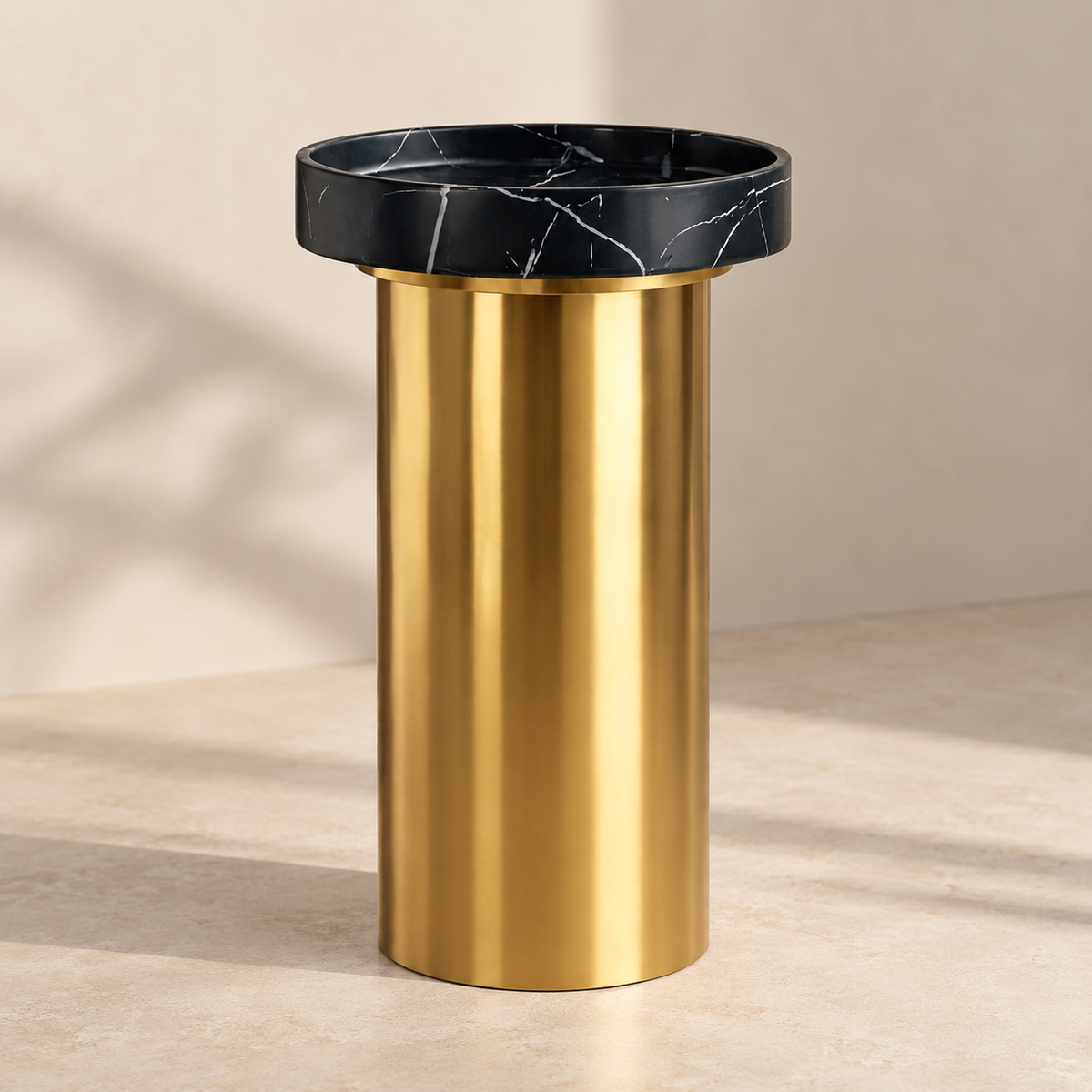 Luxury Gold Pedestal Sink with Black Artificial Stone Basin – Designer Edition
