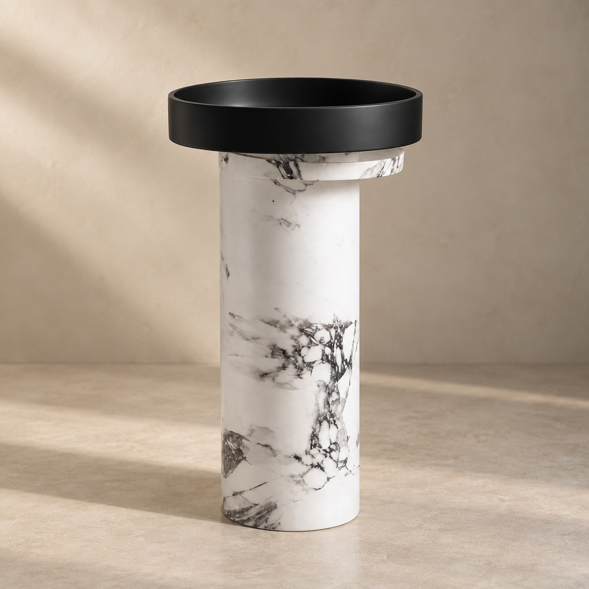 Black Round Basin with Artificial Stone Pedestal