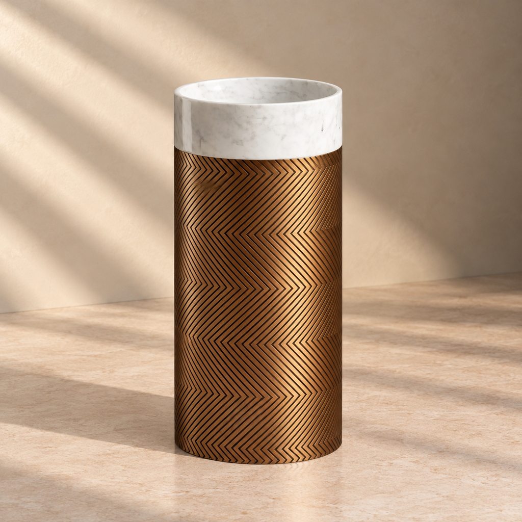 Bianco Carrara Designer Freestanding Basin – Luxury Gold Edition