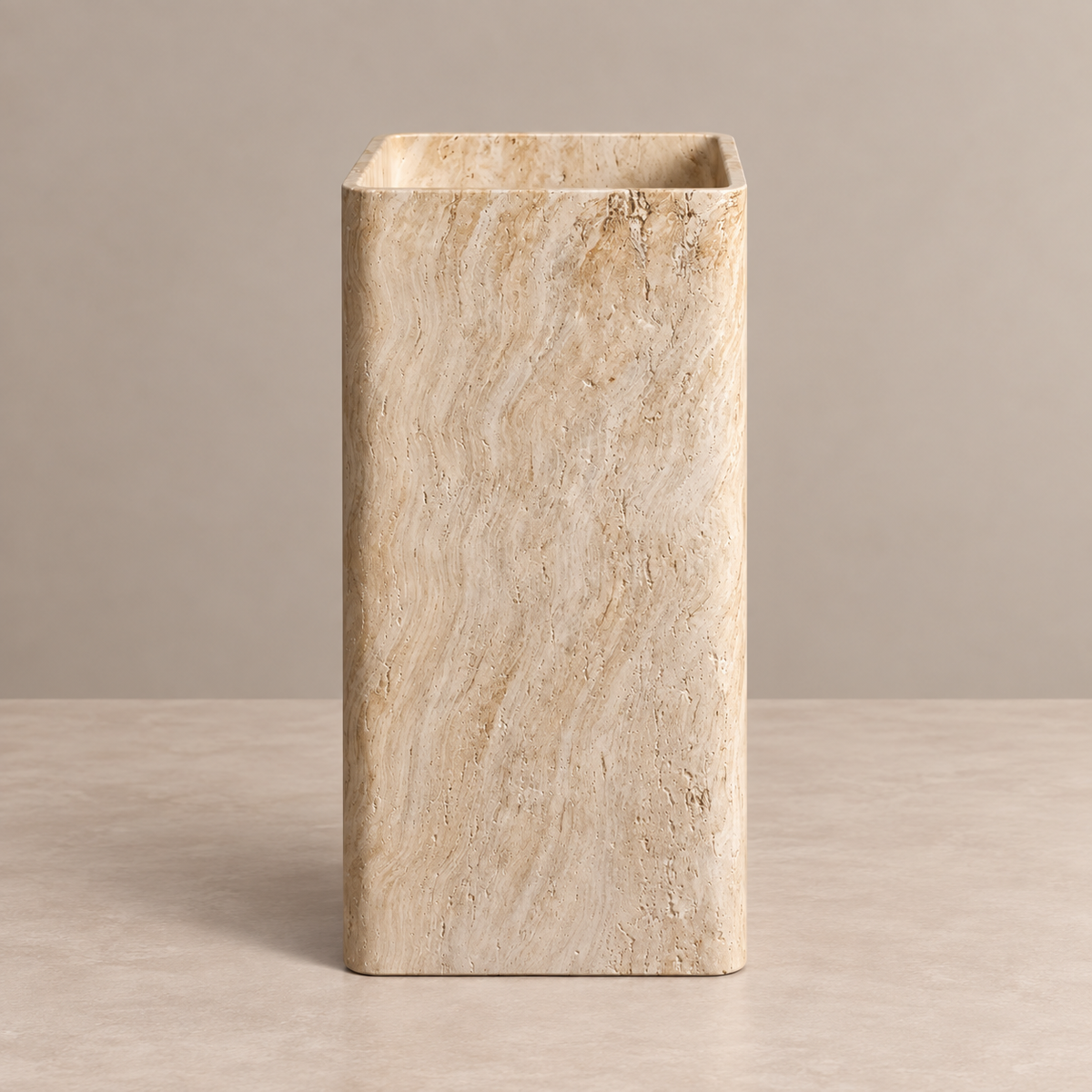 Golden Travertine Pedestal Basin – Sand Luxe
