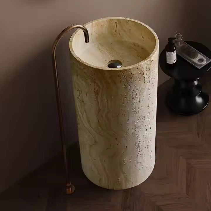 Wabi Sabi Traventine Style Floor Mounted Freestanding Basin