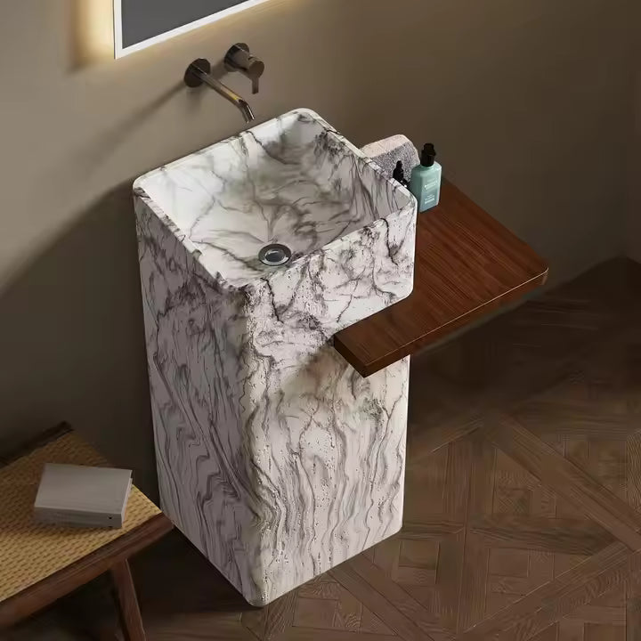 Square Marble Pattern Freestanding Wash Basin
