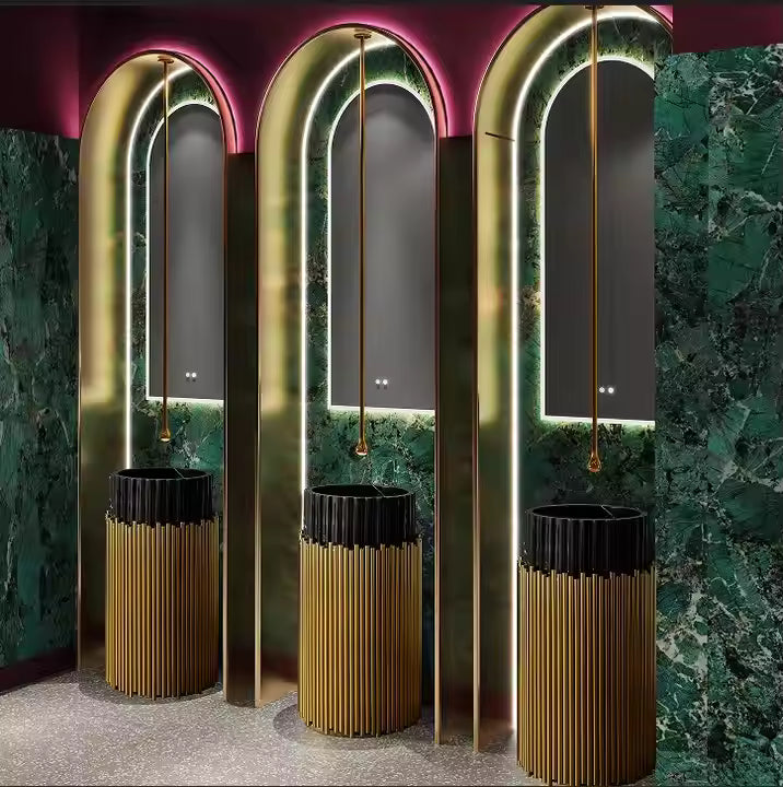 Luxury Round Marble Pedestal Sink – Natural Stone Basin with Stainless Steel Base