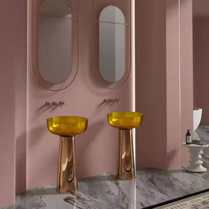 Color Freestanding Basin Pure Resin Bathroom Sink Floor Stand Resin Stone Wash Basins Crystal clear Hand Wash Basin