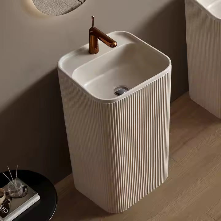 Wabi‑Sabi Style Square Travertine Artificial Stone Freestanding Basin
