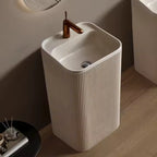Wabi‑Sabi Style Square Travertine Artificial Stone Freestanding Basin
