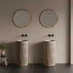 Wabi‑Sabi Style Round White Wood‑Grain Travertine Artificial Stone Basin – 400 × 400 × 860 mm Freestanding Pedestal Sink
