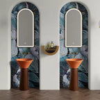Modern Orange Artificial Stone Pedestal Sink – Wood‑Grain Stainless Steel Base
