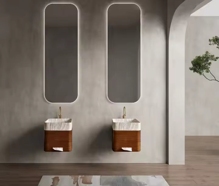 Wooden color Square shape artificial Stone Hanging sink