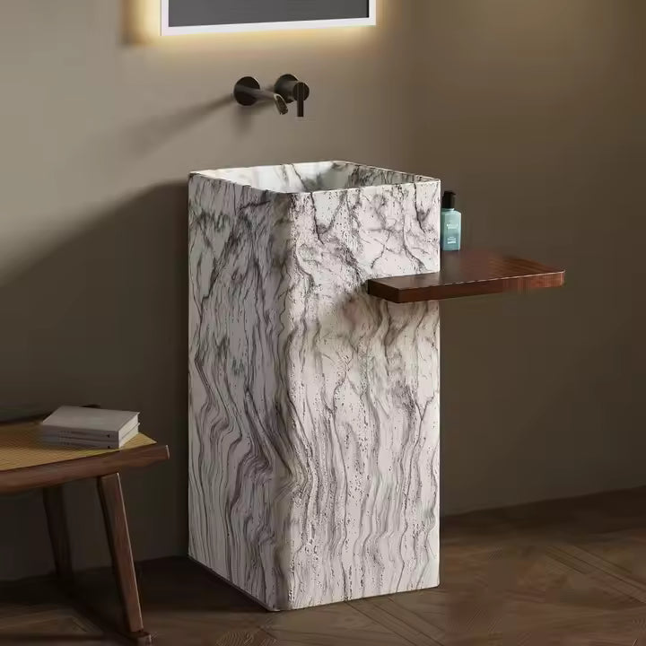Square Marble Pattern Freestanding Wash Basin