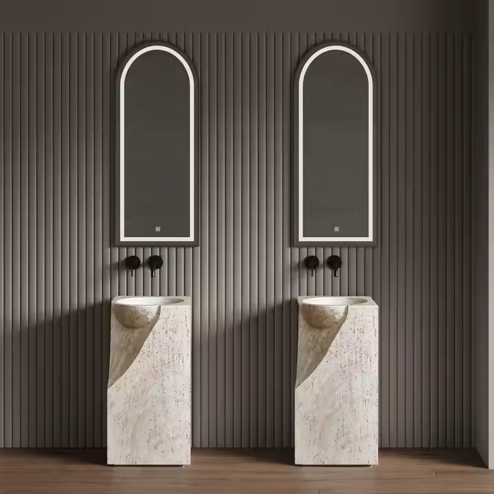 Wabi Sabi Style Beige Travertine Freestanding Washbasins