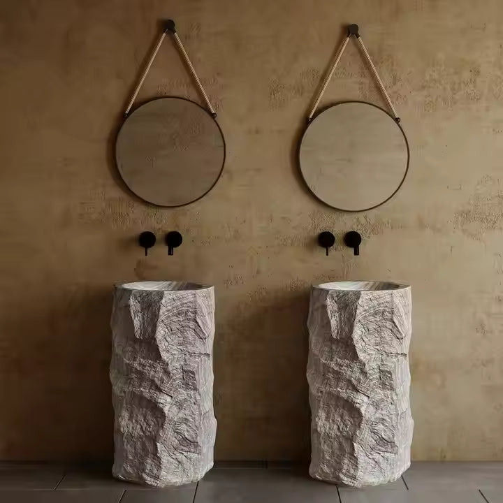 Wabi Sabi White Wood Grain  Cylindrical Free Standing Basin