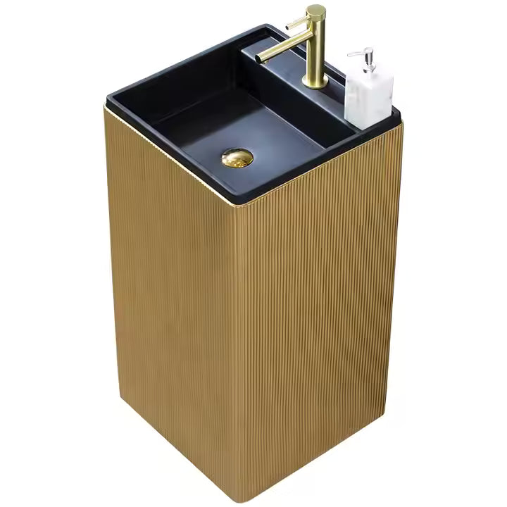 Luxury Modern Black Gold Square Shape Solid Surface Freestanding Washbasin