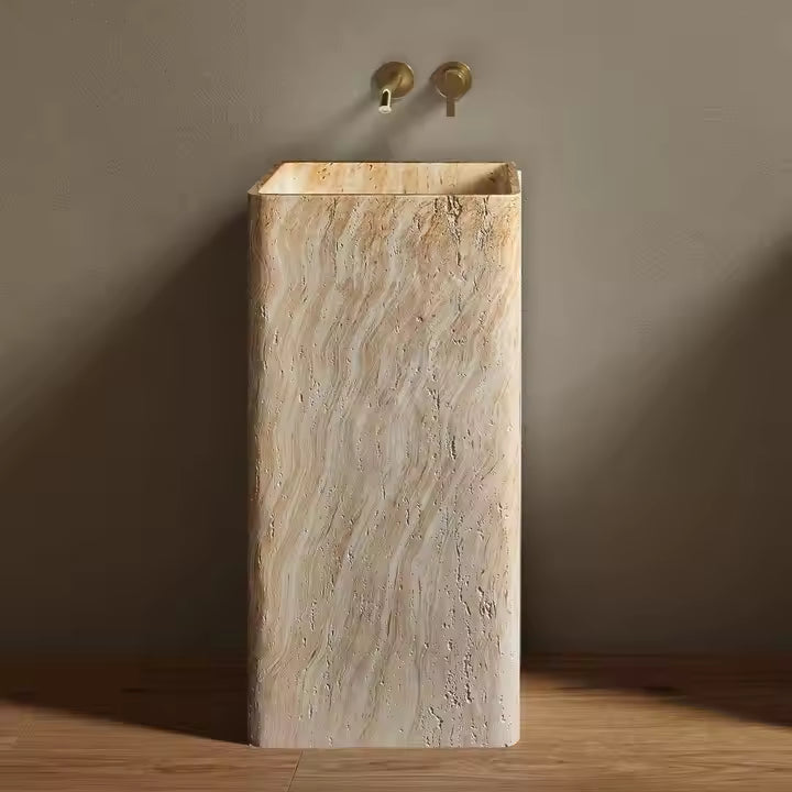Square Yellow Travertine Freestanding Washbasin