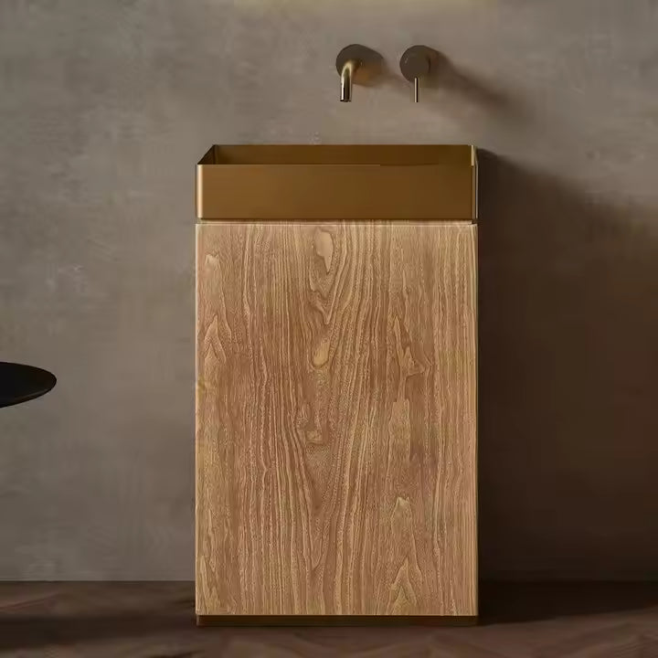 Wood Grain Stainless Steel Free Standing Basin