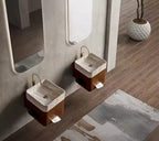 Wooden color Square shape artificial Stone Hanging sink