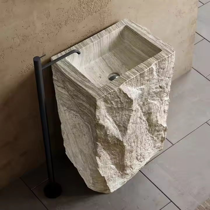 Rectangle Artificial Stone Freestanding Marble Design Basin