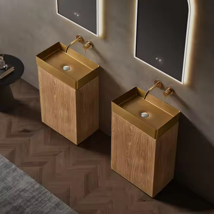 Wood Grain Stainless Steel Free Standing Basin