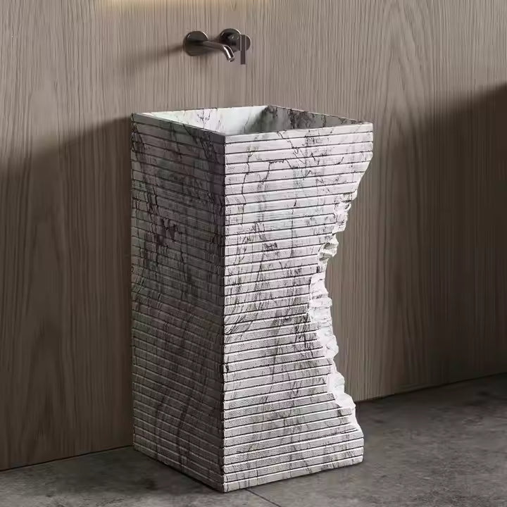 Designer Italian-Style Artificial Stone Square Freestanding Wash Basin