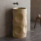 Wabi‑Sabi Style Round Cream Travertine Artificial Stone Basin – 400×400×860 mm Freestanding Pedestal Sink