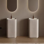 Wabi‑Sabi Style Square Travertine Artificial Stone Freestanding Basin