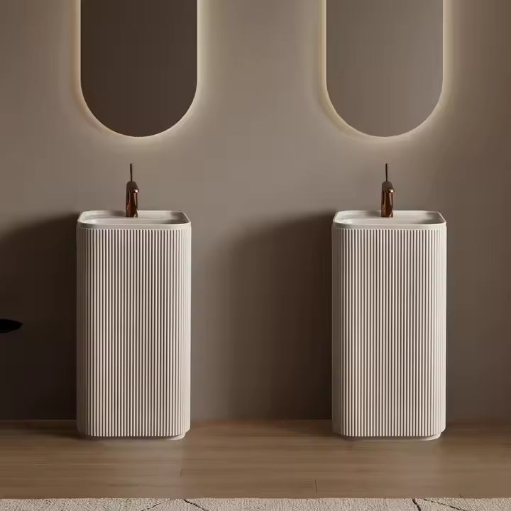Wabi‑Sabi Style Square Travertine Artificial Stone Freestanding Basin