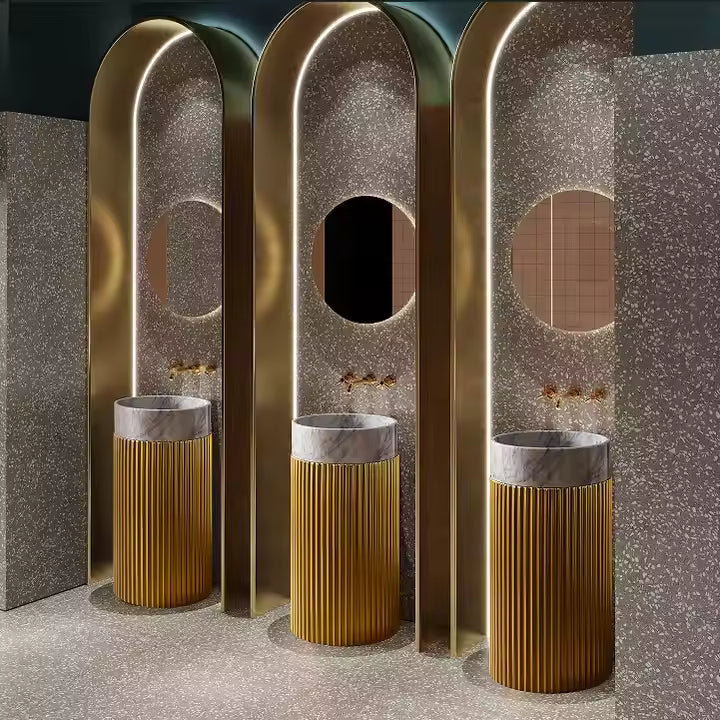 Italian Luxury Stainless Steel stand and Marble Freestanding Basin