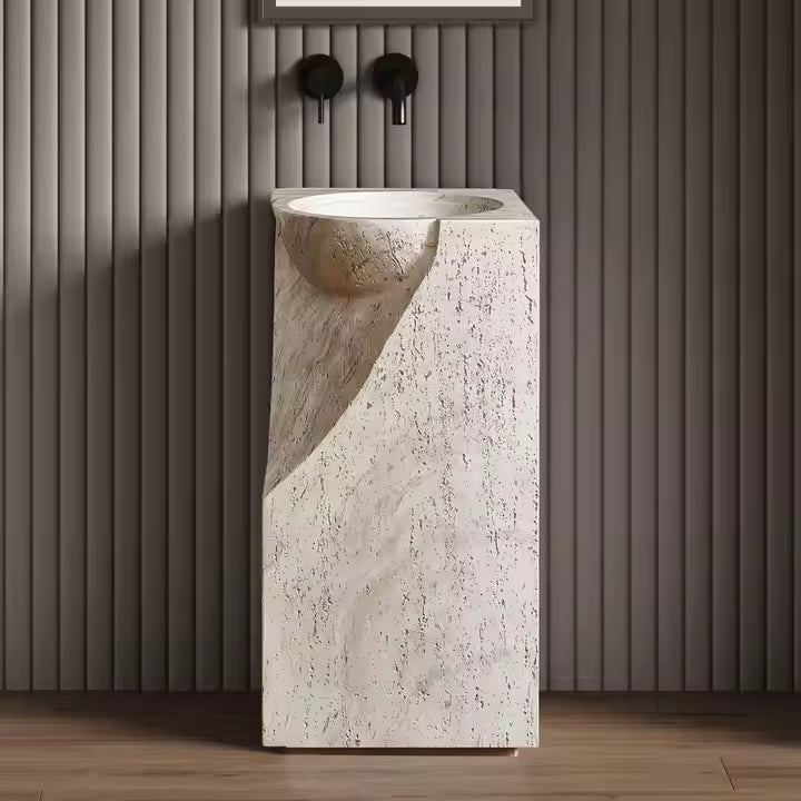 Wabi Sabi Style Beige Travertine Freestanding Washbasins