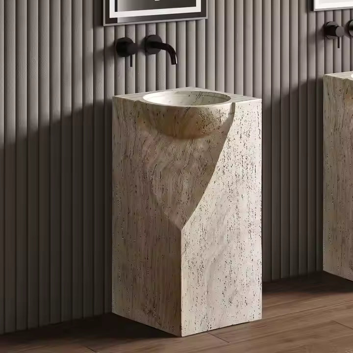 Wabi Sabi Style Beige Travertine Freestanding Washbasins
