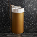 Modern Design Golden Pulling Groove Stainless Steel Pedestal with White Marble Basin Freestanding Round Pedestal Sink Basin