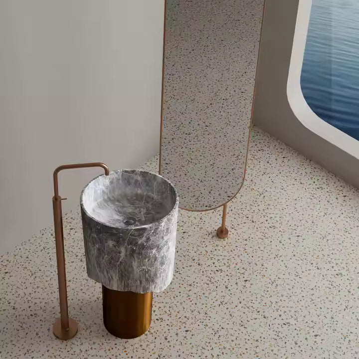 Artificial Stone Bathroom Standing sink stand column Wash Basin with stainless steel stand