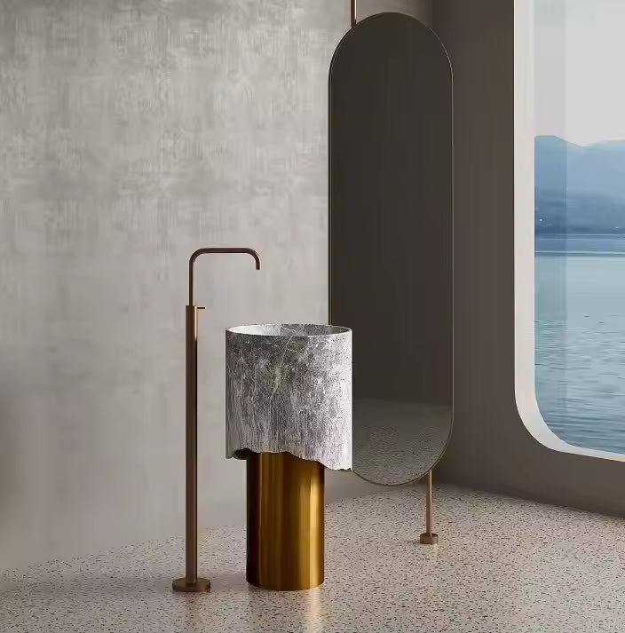 Artificial Stone Bathroom Standing sink stand column Wash Basin with stainless steel stand