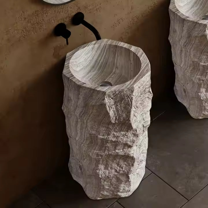 Wabi Sabi White Wood Grain  Cylindrical Free Standing Basin