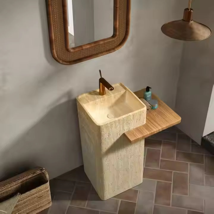 Artificial Travertine stone square Pedestal Freestanding Basin