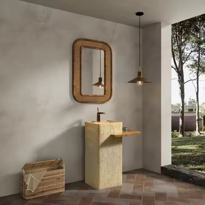 Artificial Travertine stone square Pedestal Freestanding Basin