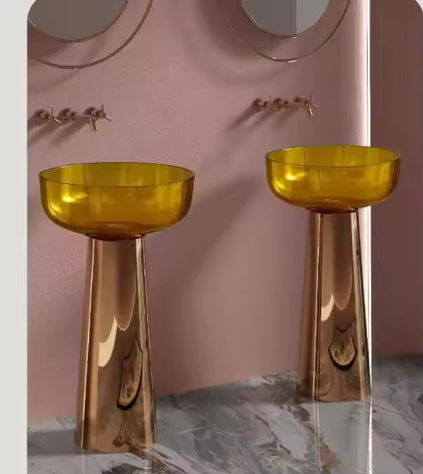 Color Freestanding Basin Pure Resin Bathroom Sink Floor Stand Resin Stone Wash Basins Crystal clear Hand Wash Basin